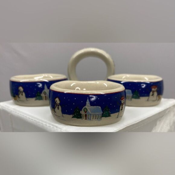 Napkin Rings Canterbury Potteries Holy Night Stoneware Country Christmas Church - Picture 4 of 8